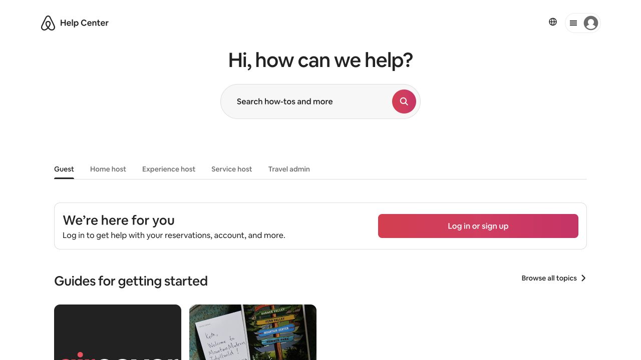 Airbnb’s help-center search and audience tabs