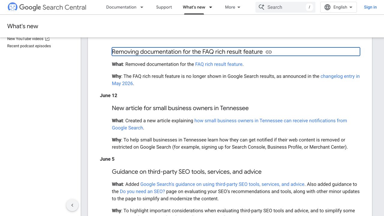 Google’s official notice that the FAQ rich-result documentation was removed