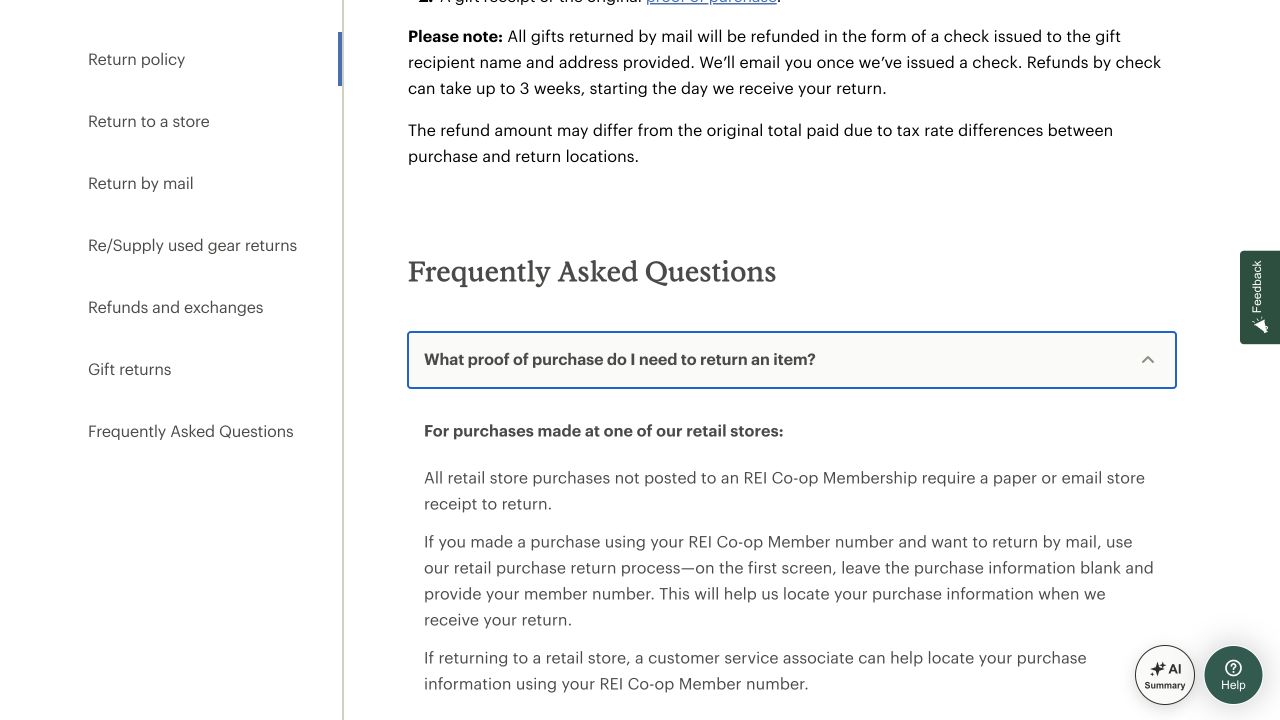 REI’s expanded proof-of-purchase question