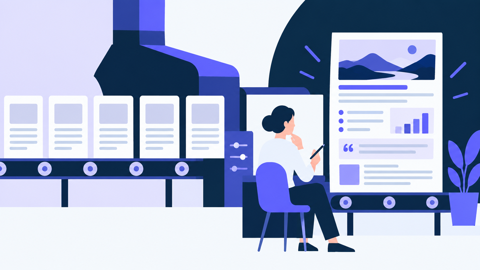 Repetitive machine output being transformed into a researched, edited article