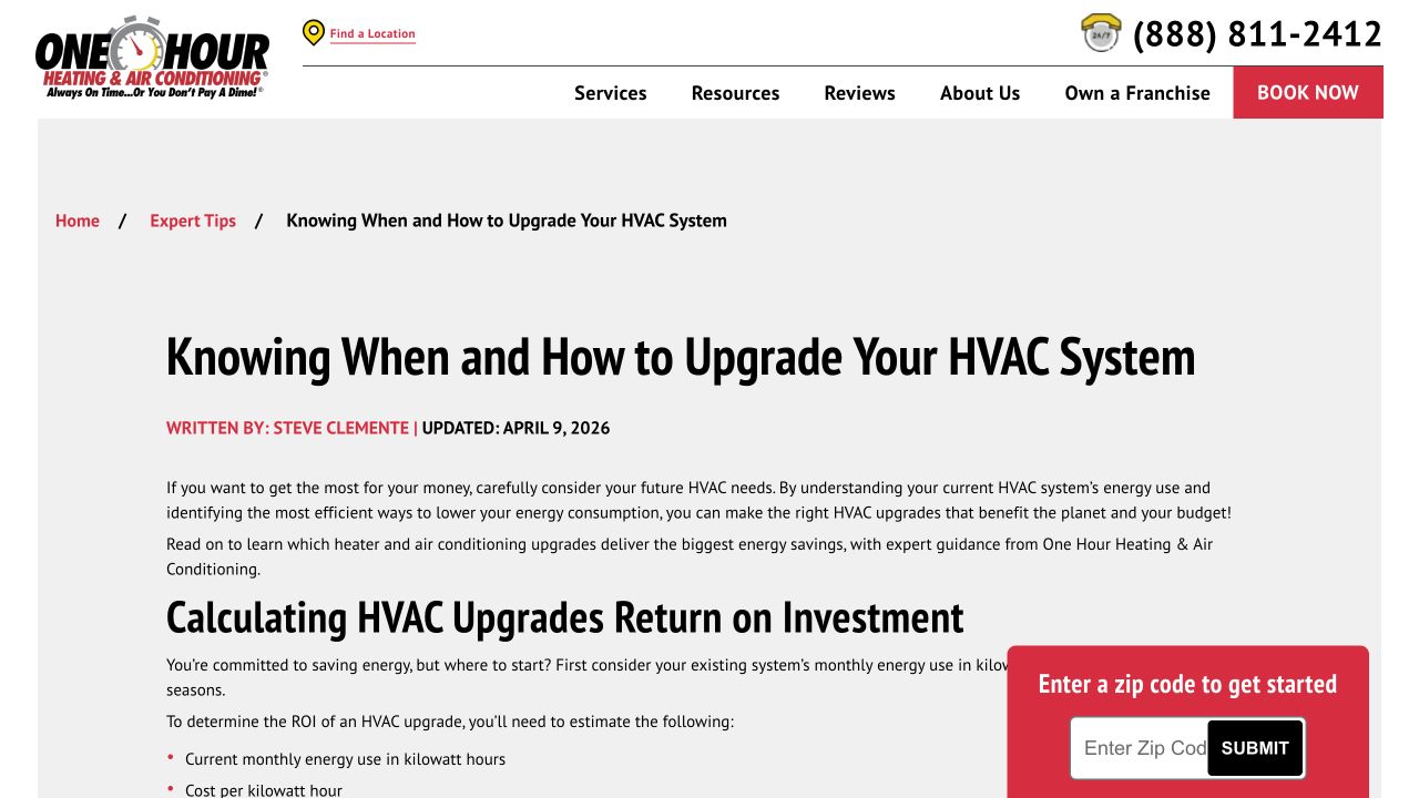 One Hour’s desktop educational HVAC upgrade article