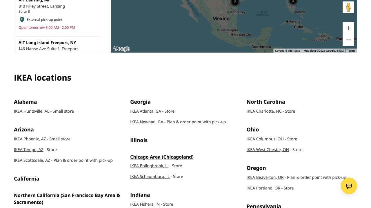 IKEA US desktop directory showing named locations and different store formats