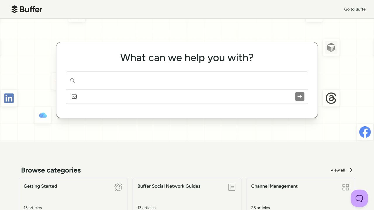 Buffer Help Center with task-based categories