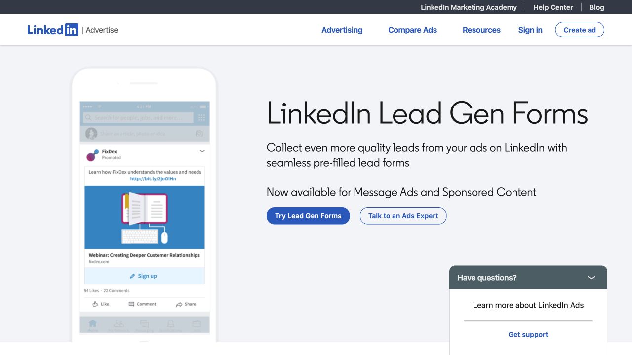 LinkedIn's desktop Lead Gen Forms documentation