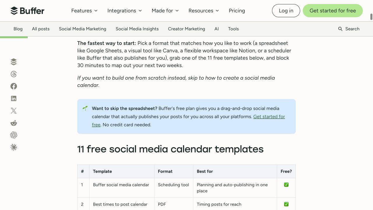 Buffer calendar guide with a contextual product action