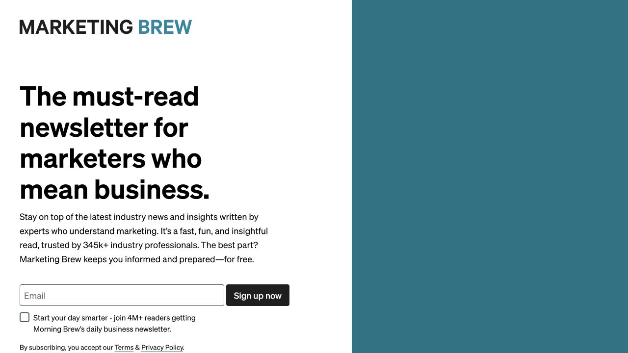 Marketing Brew desktop newsletter subscription offer