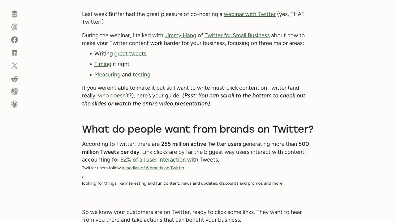 Buffer's desktop article referring to webinar material